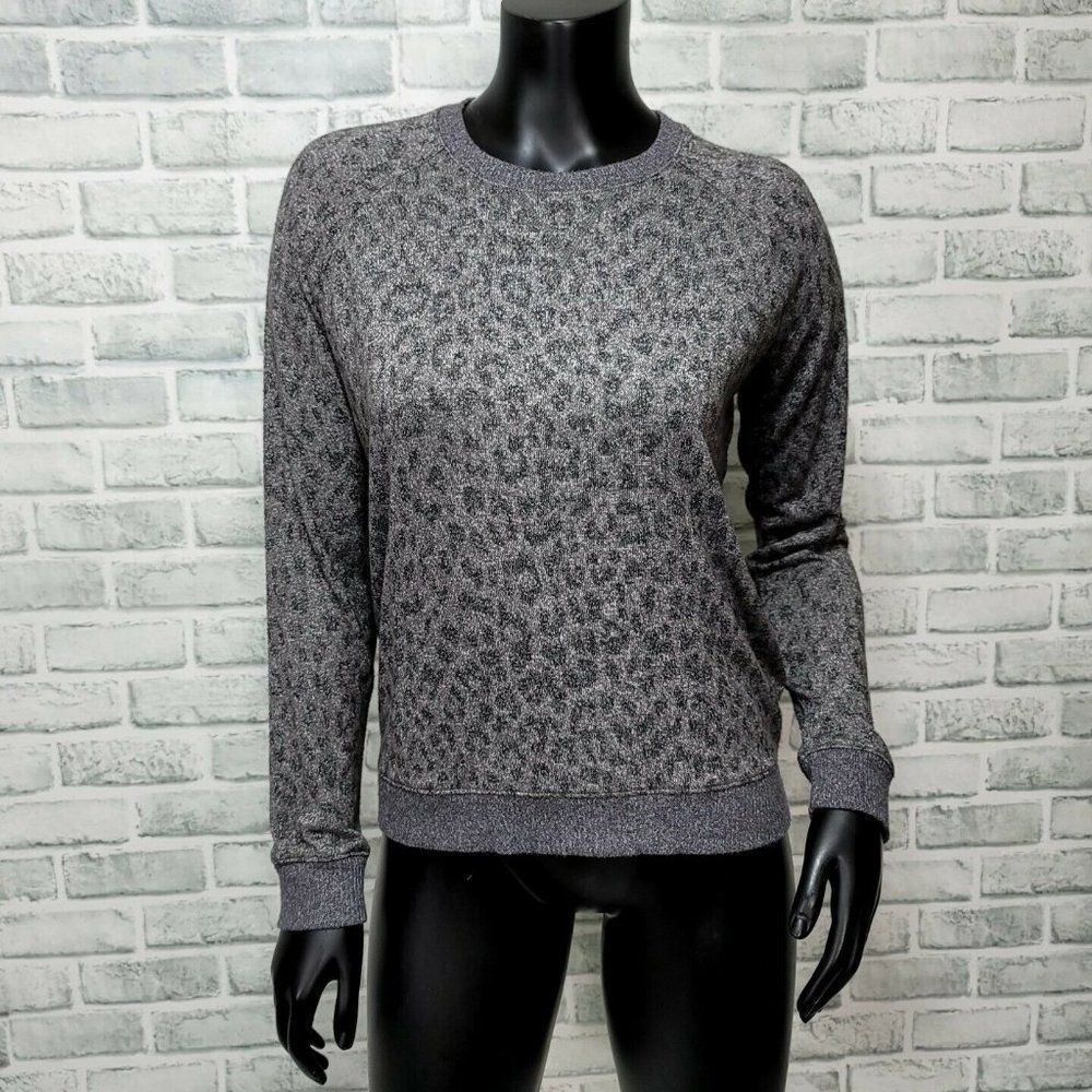 Lucky Brand Womens S Grey Leopard Crew Neck Long Sleeve Pullover Sweater